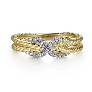 Two-Tone Infinity Twist Ring - 925 Sterling Silver & Gold with CZ Stones